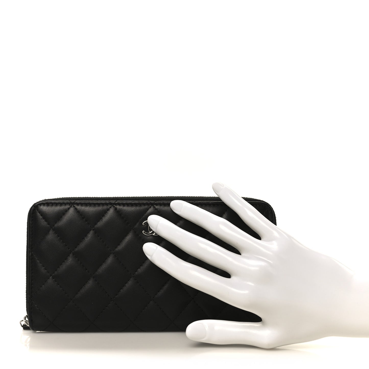 Lambskin Quilted Large Gusset Zip Around Wallet Black