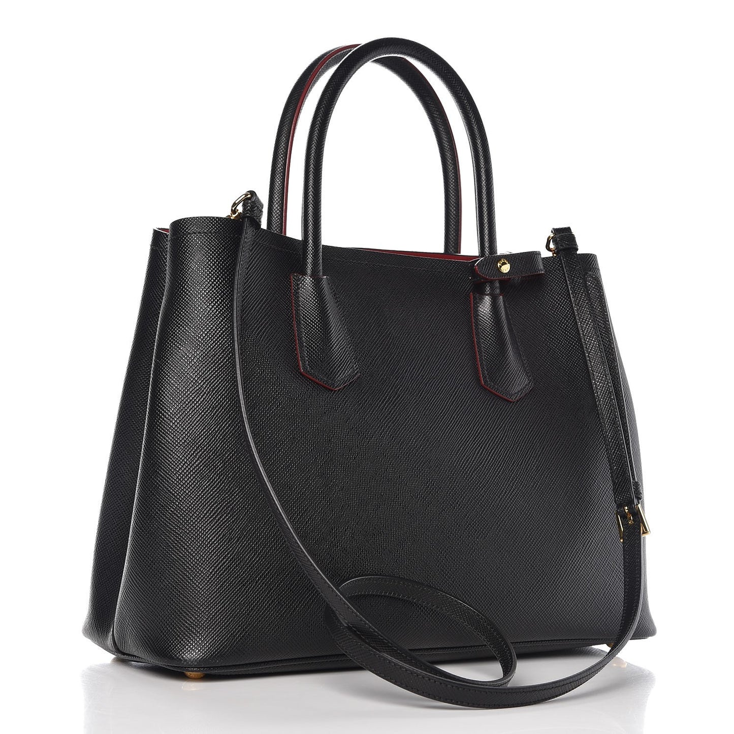 Saffiano Cuir Medium Double Bag Black Fuoco