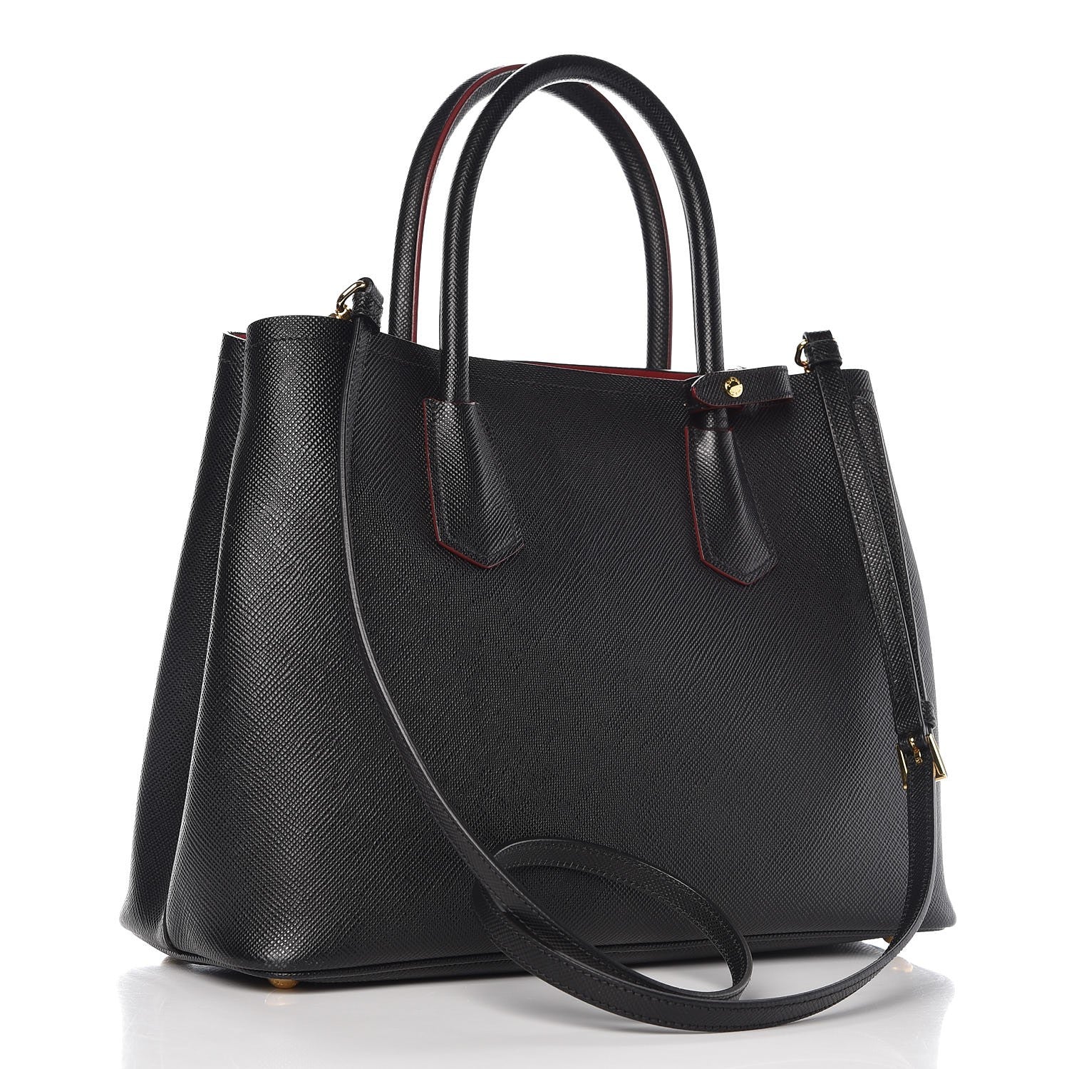 Prada Saffiano Cuir Medium Double Bag Black Fuoco 3 of 8
