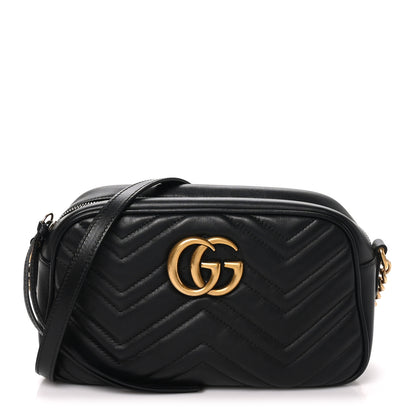 Gucci Calfskin Matelasse Small GG Marmont Chain Shoulder Bag Black 1 of 10