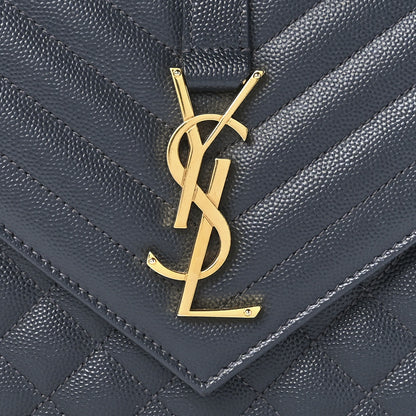 Saint Laurent Grain De Poudre Textured Mixed Matelasse Triquilt Medium Monogram Satchel Deep Marine 9 of 12