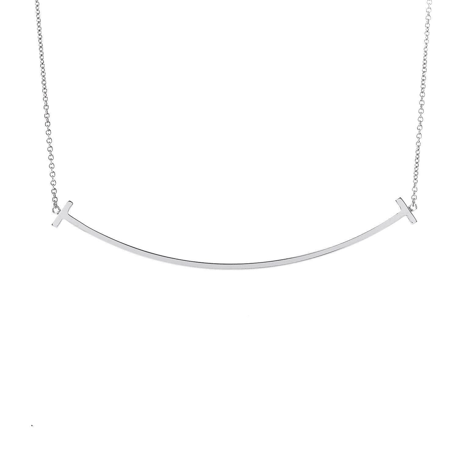 Tiffany Sterling Silver Large T Smile Pendant Necklace 4 of 7