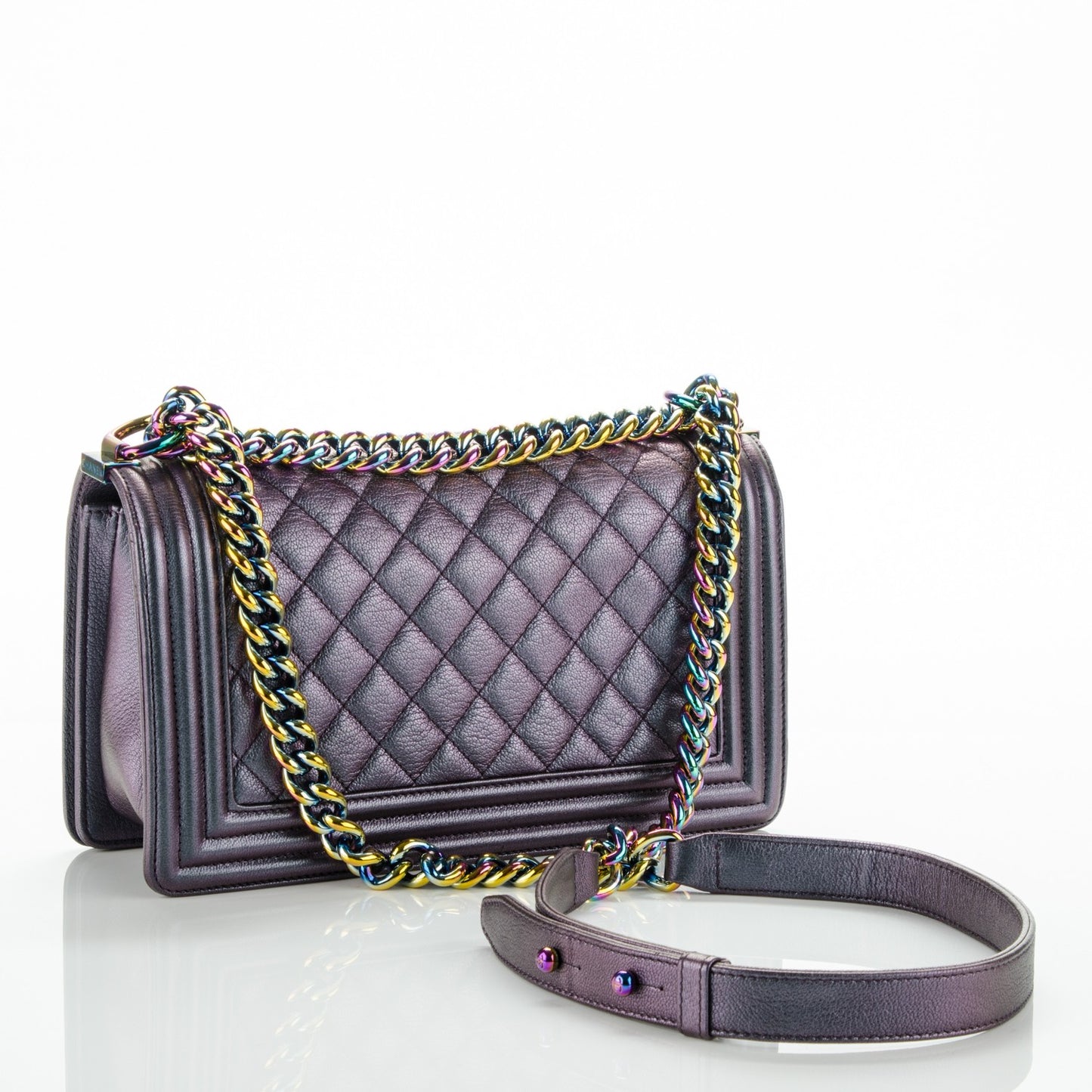 Iridescent Goatskin Quilted Medium Boy Flap Purple