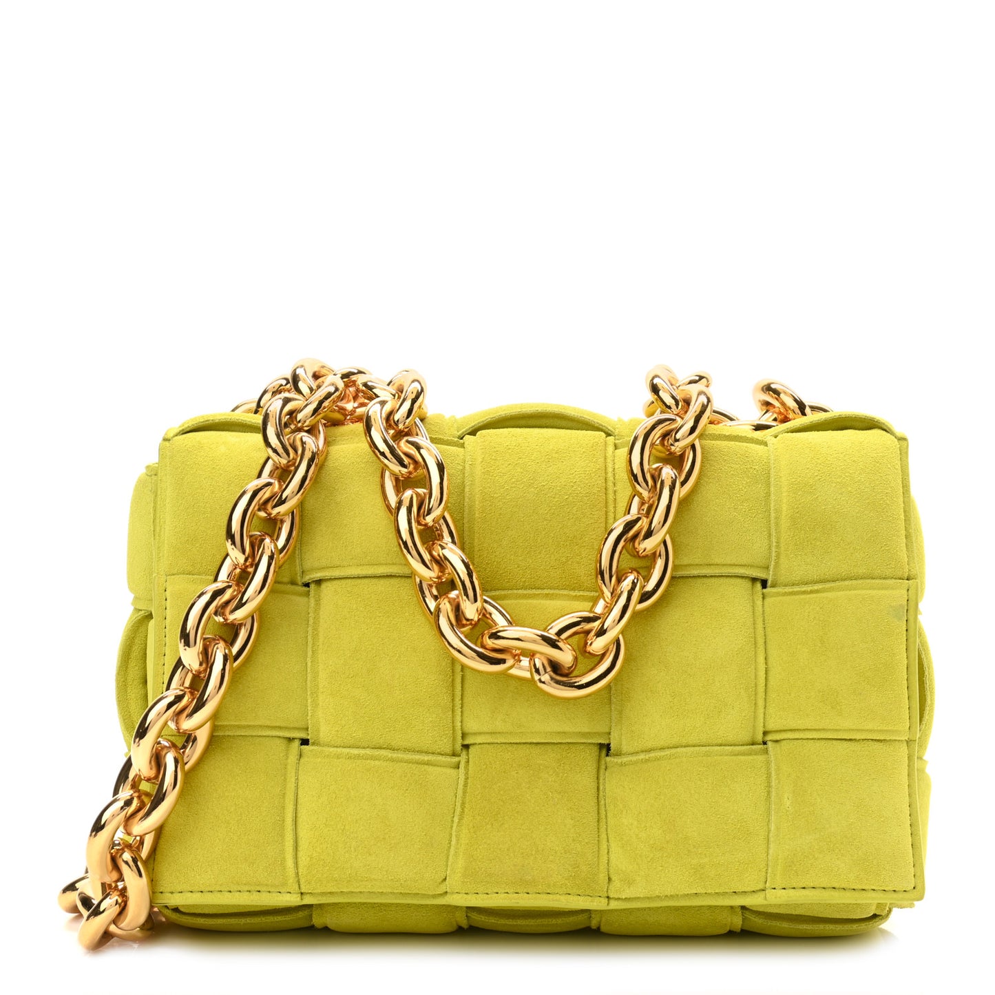 Suede Maxi Intrecciato Padded Chain Cassette Crossbody Bag Kiwi
