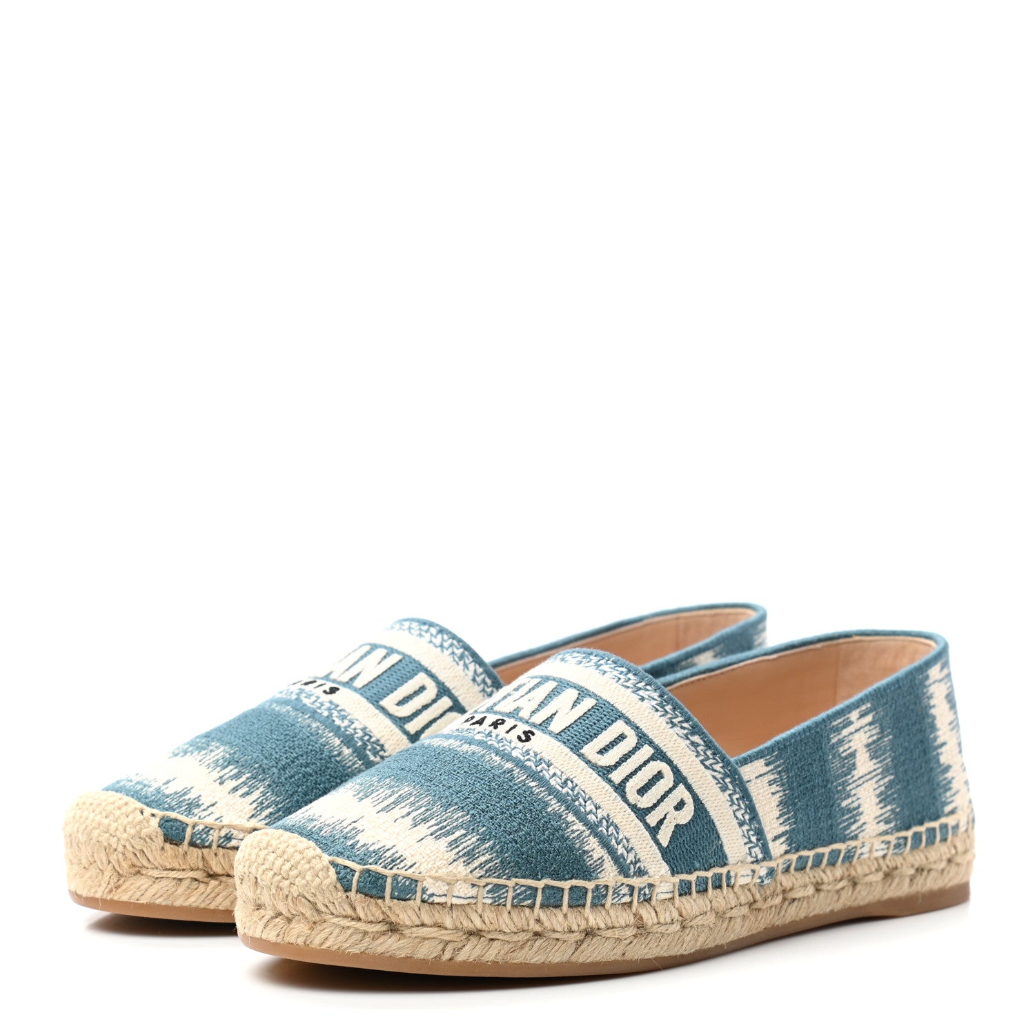 Christian Dior Cotton D-Stripes Embroidered Granville 15mm Espadrilles 37.5 Deep Ocean 3 of 8