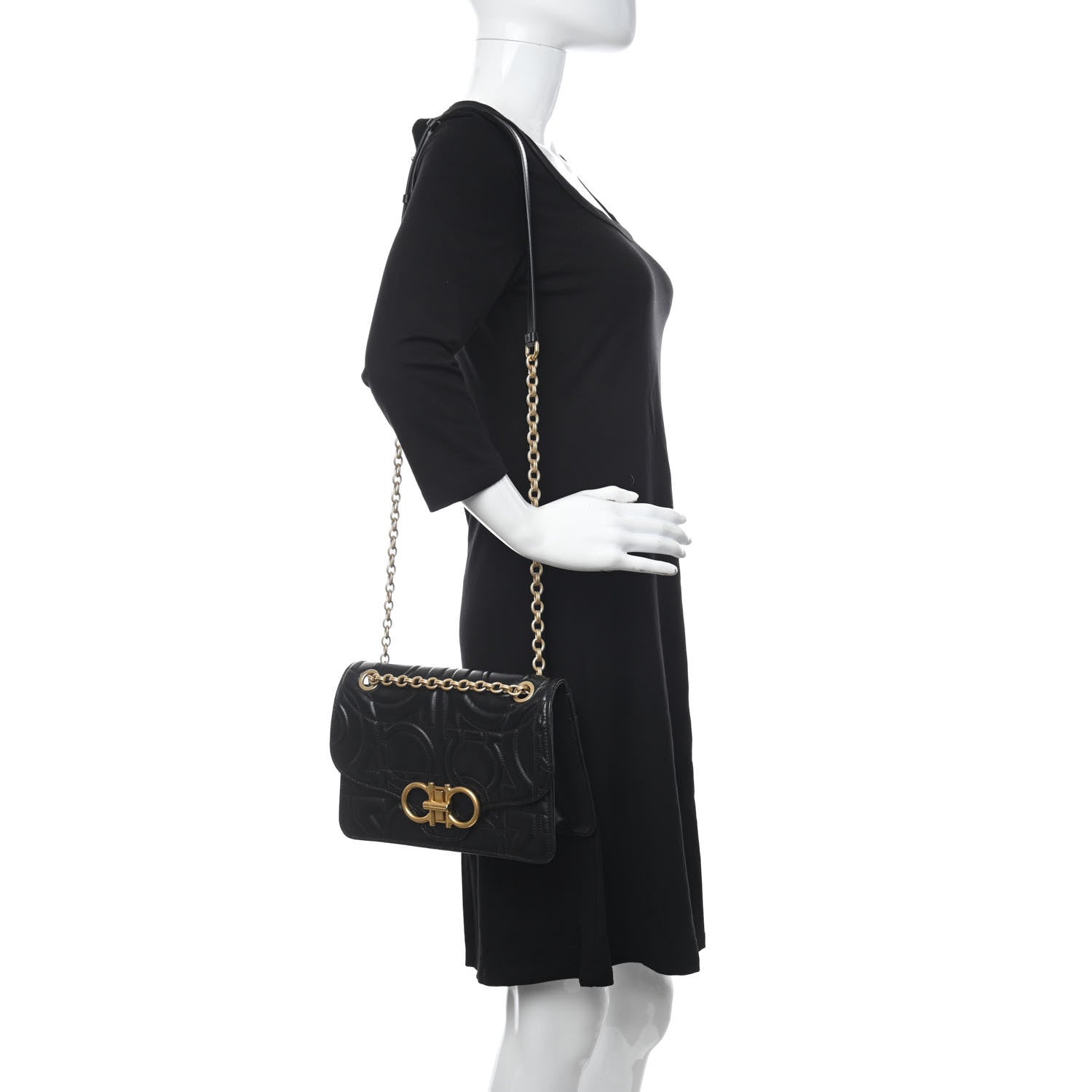 Salvatore Ferragamo Calfskin Quilted Gancini Flap Bag Black 2 of 12