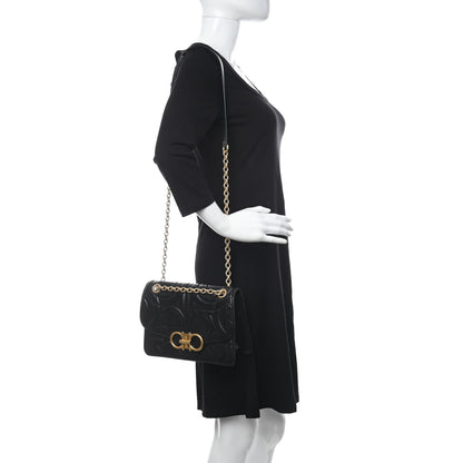 Salvatore Ferragamo Calfskin Quilted Gancini Flap Bag Black 2 of 12