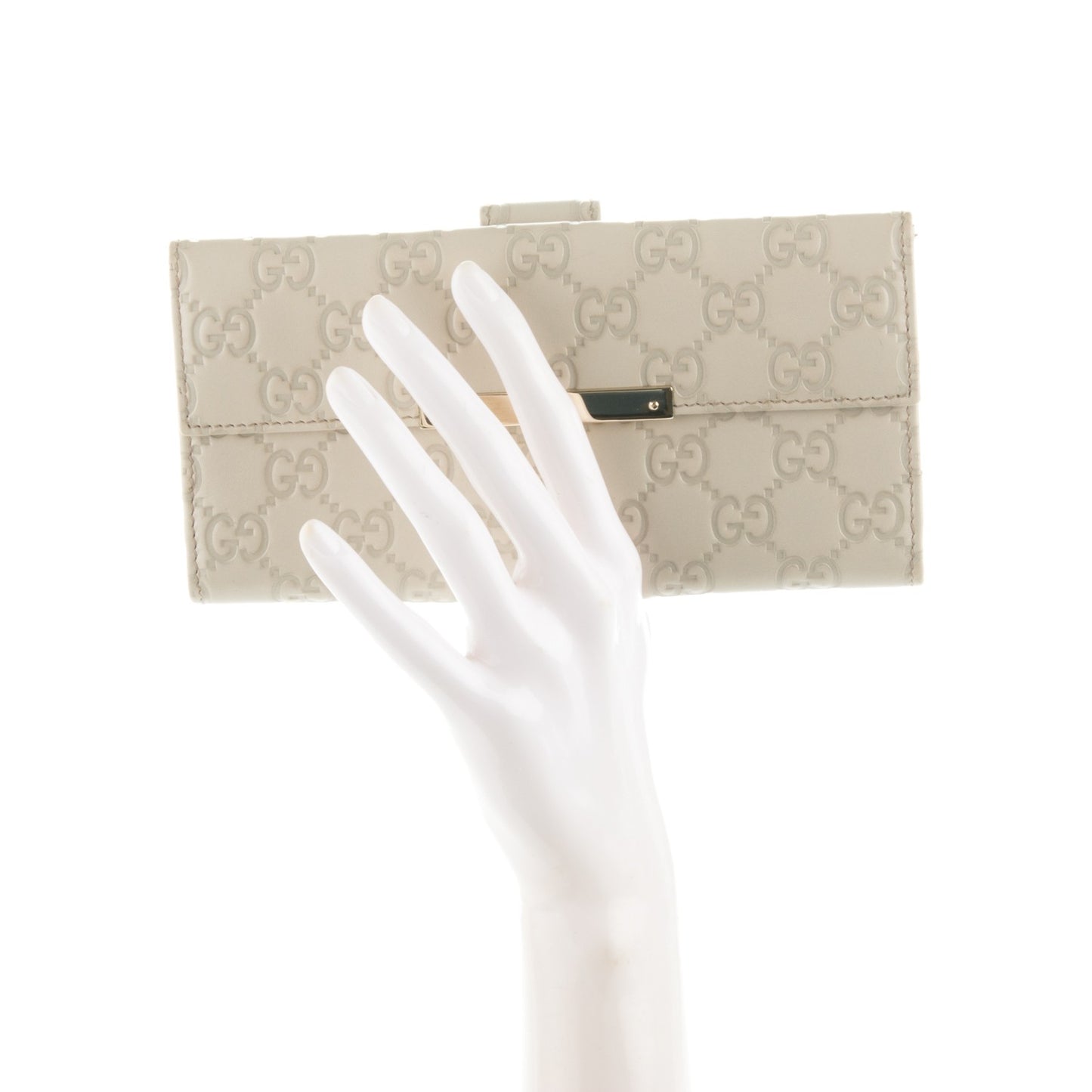 Guccissima Margaux Calfskin Metal Bar Continental Flap Wallet Mystic White
