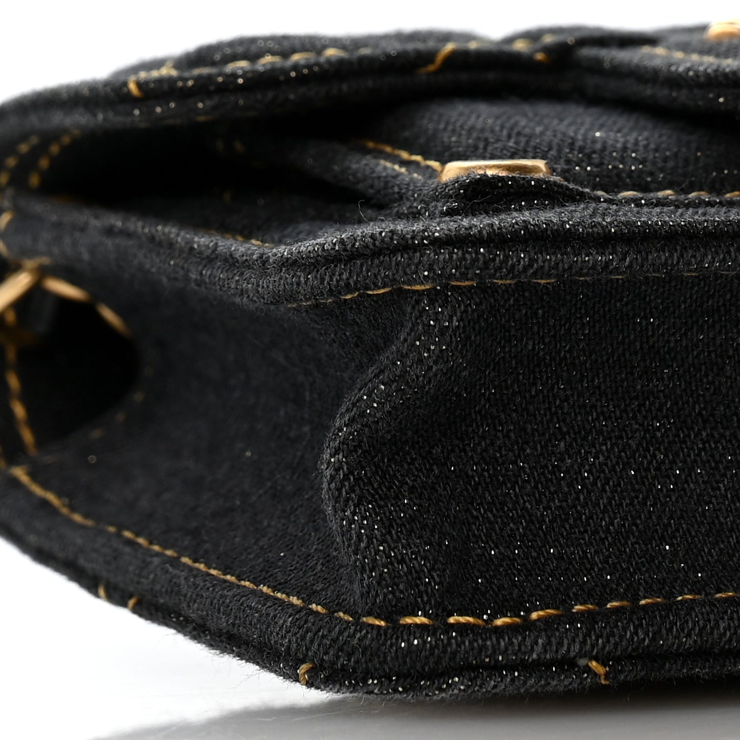 Denim Quilted Double You Mini Flap Black Golden