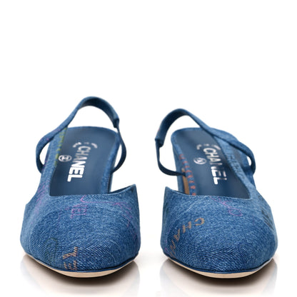 Chanel Denim Cap Toe CC Slingback Pumps 39.5 Light Blue Multicolor 2 of 8