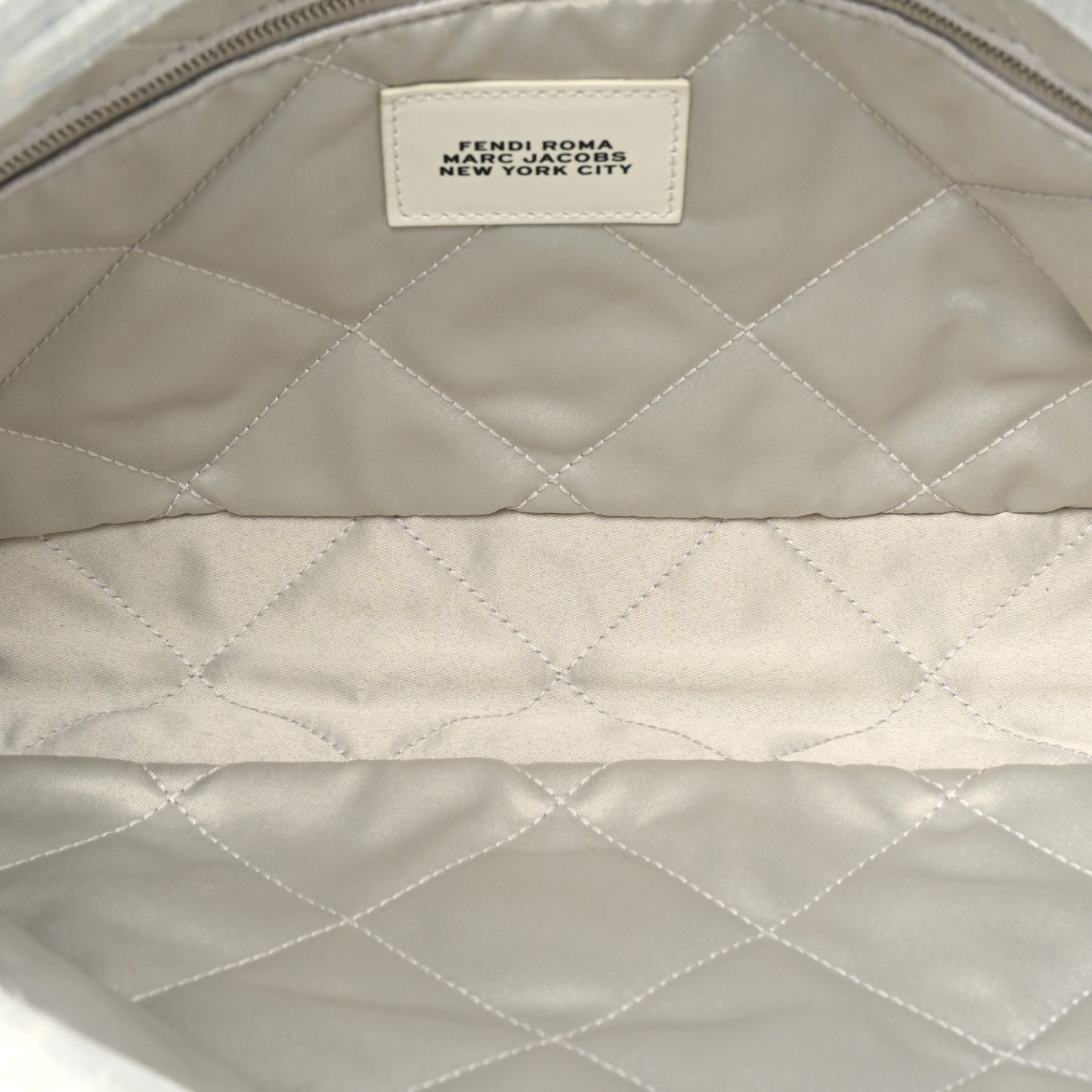 X MARC JACOBS Bleached Denim Logo Maxi Baguette Off White