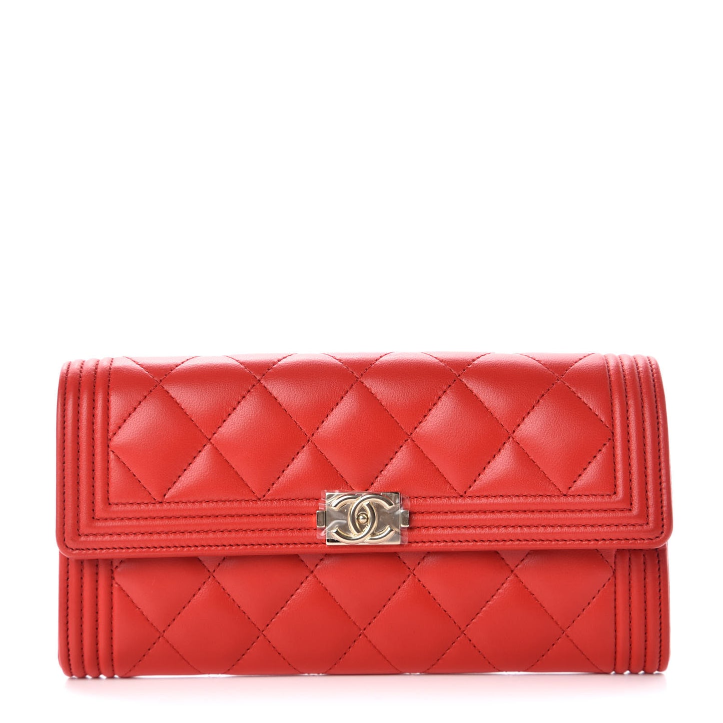 Lambskin Quilted Boy Flap Wallet Red