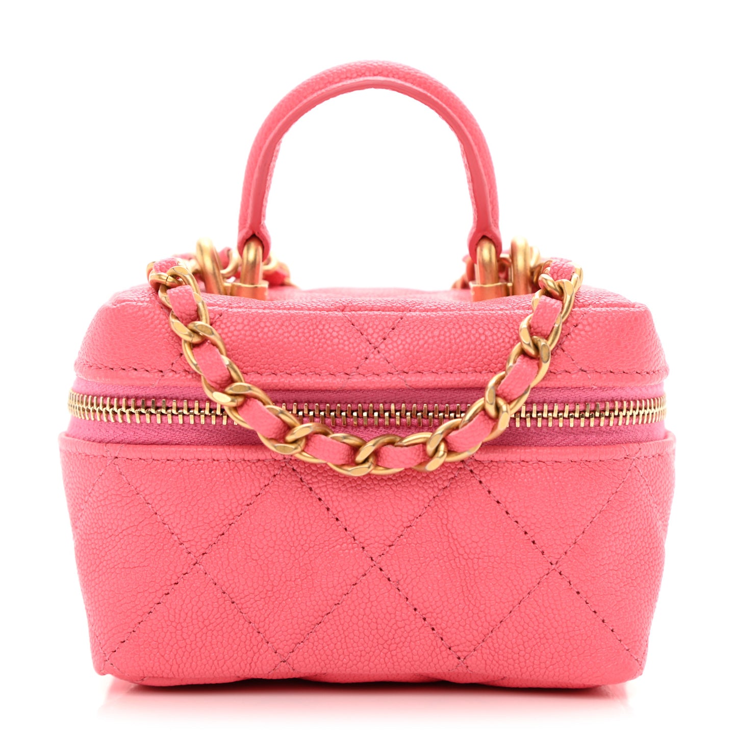 Caviar Quilted Mini Top Handle Vanity With Chain Pink