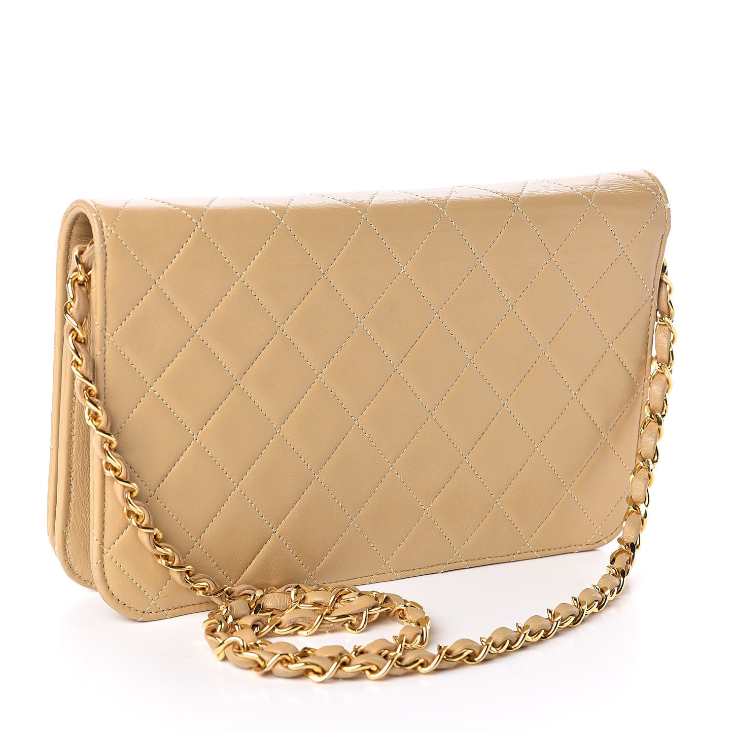 Lambskin Quilted Medium Single Flap Beige