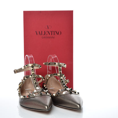 Valentino Garavani Metallic Pebbled Calfskin Rockstud Cage Ballerina Flats 39 Sasso 7 of 7