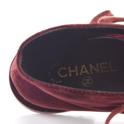 Chanel Velvet CC Lace Up Boots 39.5 Burgundy 8 of 9
