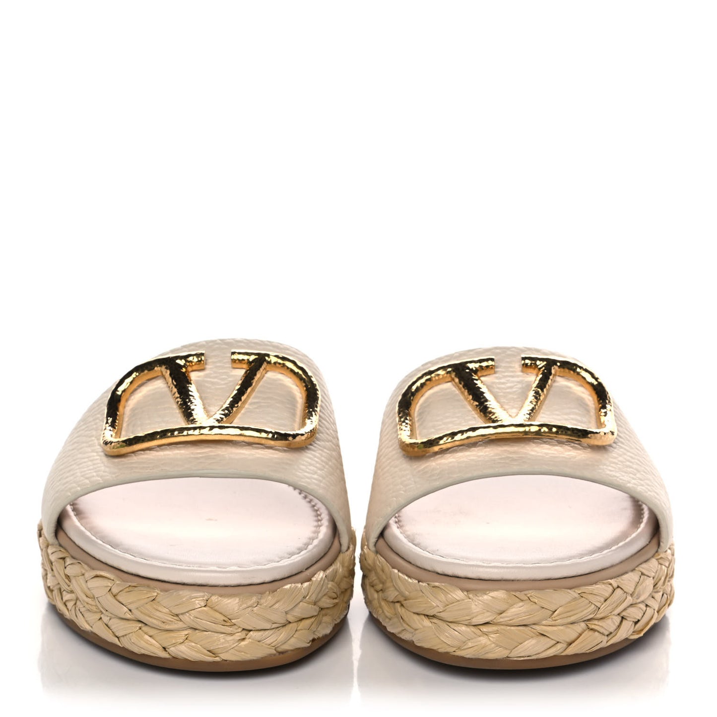 Grainy Cowhide Vlogo Espadrille 5mm Flat Slide Sandals 36 Light Ivory