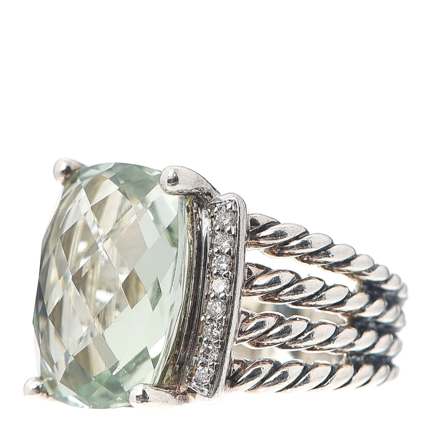 Sterling Silver Diamond Prasiolite 16mm Wheaton Ring 51 5.75
