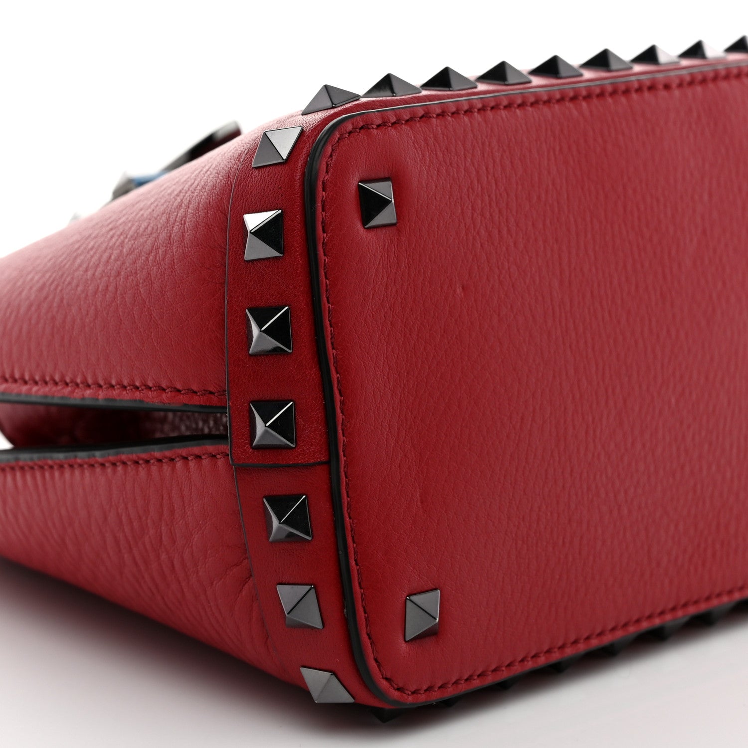Valentino Garavani Grainy Calfskin Small Rockstud Double Top Handle Bag Rosso Valentino 8 of 9