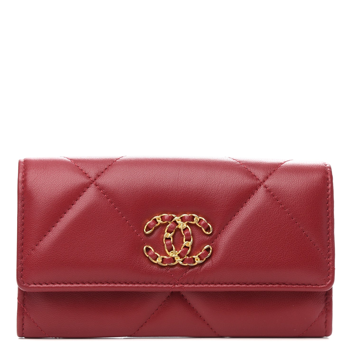 Chanel Goatskin Quilted Chanel 19 Flap Wallet Dark Pink 1 of 8