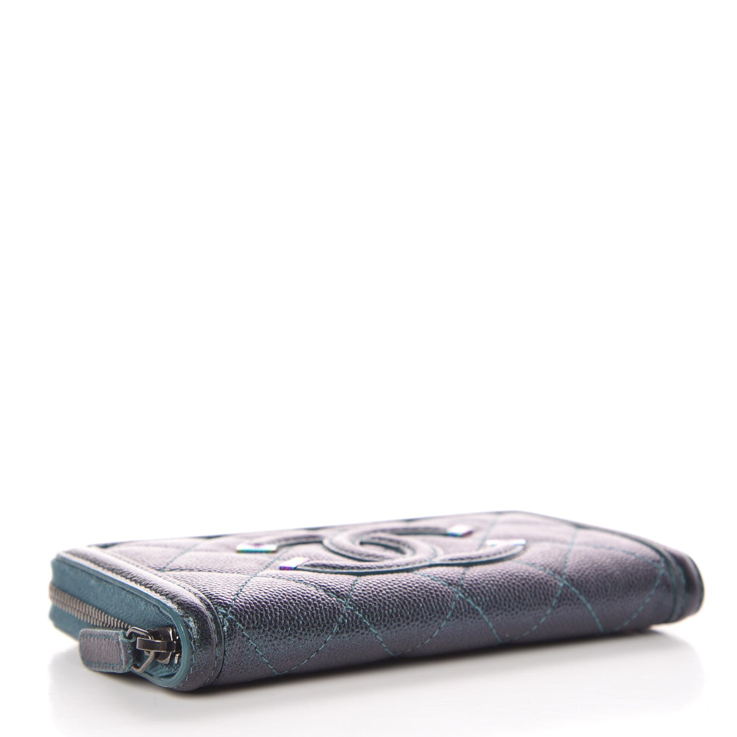 Chanel Iridescent Caviar Quilted Medium Filigree Zip Around Wallet Dark Turquoise 4 of 9