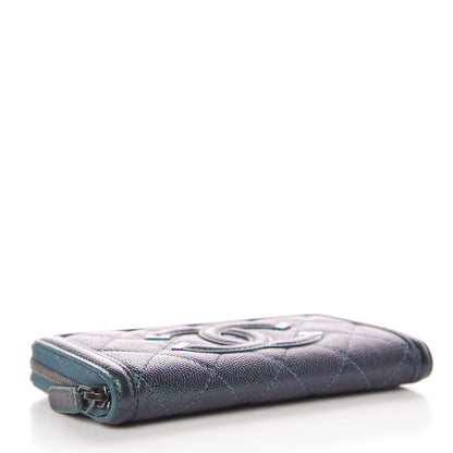 Chanel Iridescent Caviar Quilted Medium Filigree Zip Around Wallet Dark Turquoise 4 of 9
