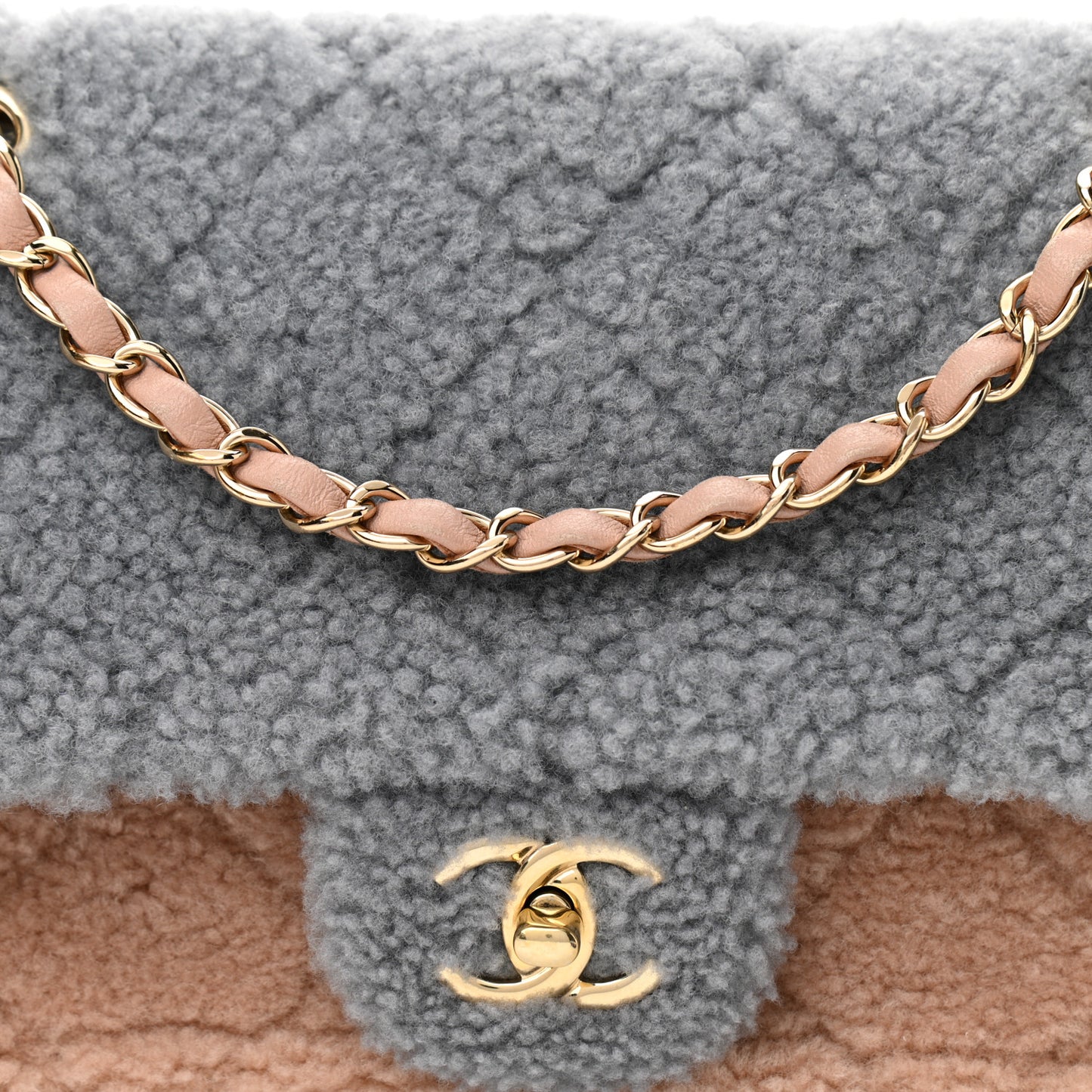 Shearling Sheepskin Single Flap Gray Pink Beige