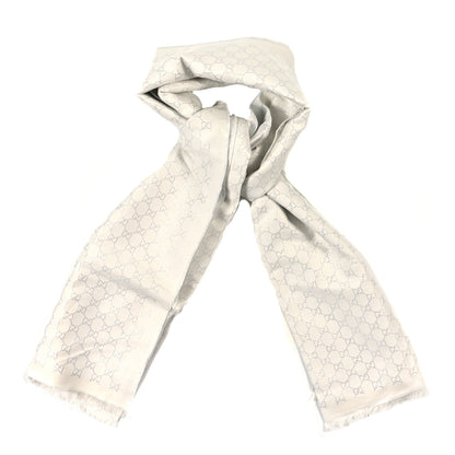 Gucci Cotton Lame GG Monogram Argentavio Fringe Scarf Ivory Light Grey 1 of 4
