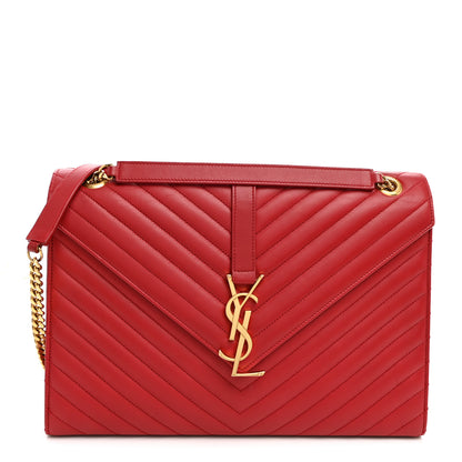 Saint Laurent Smooth Calfskin Matelasse Chevron Large Monogram Satchel Red 1 of 12