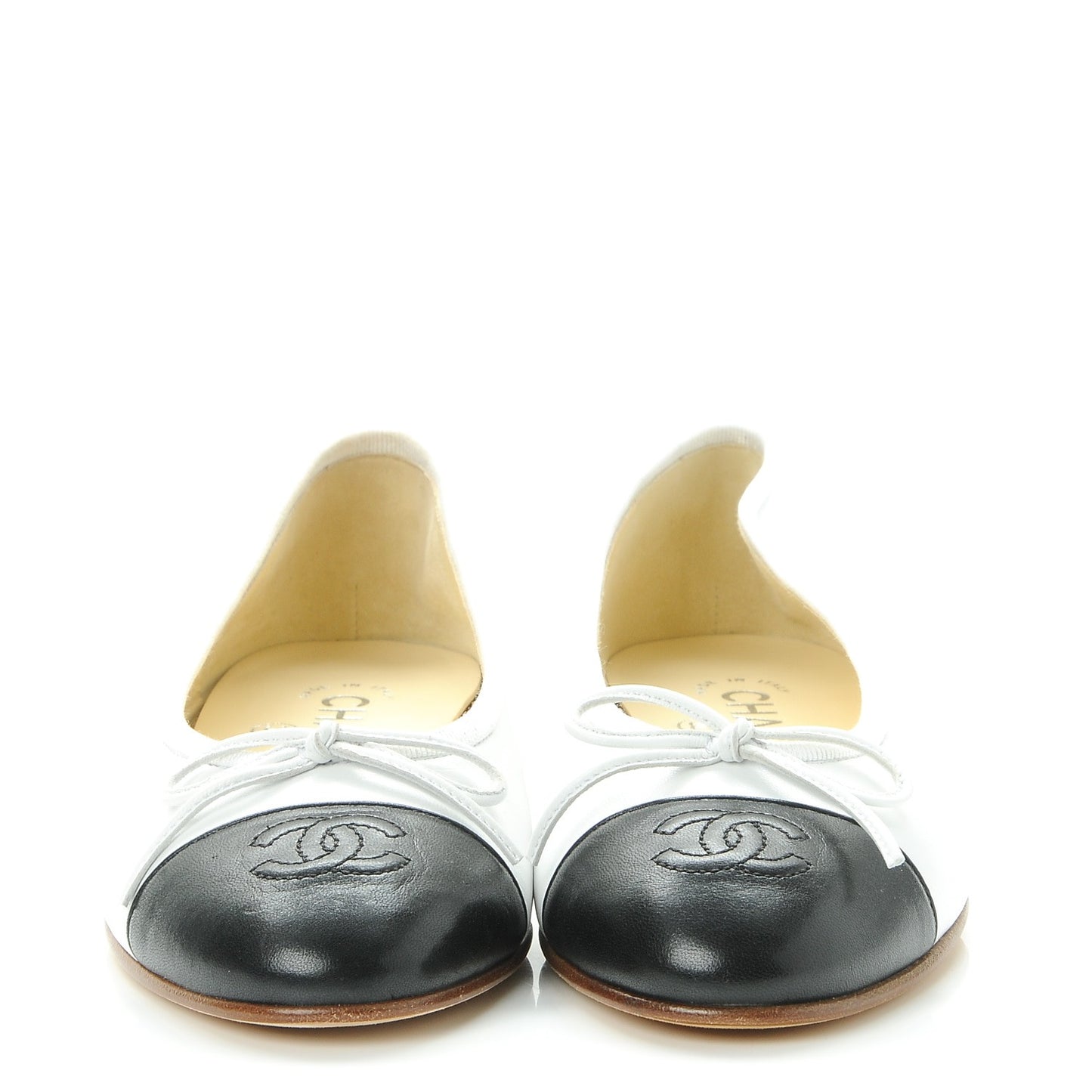 Lambskin Cap Toe Ballerina Flats 35 White Black