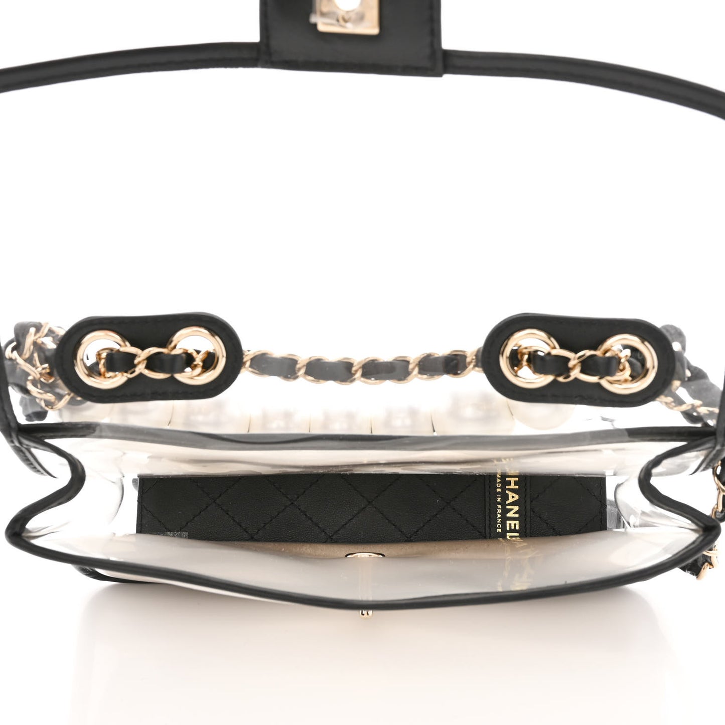 Lambskin PVC Sand By The Sea Flap With Pearl Strap Black