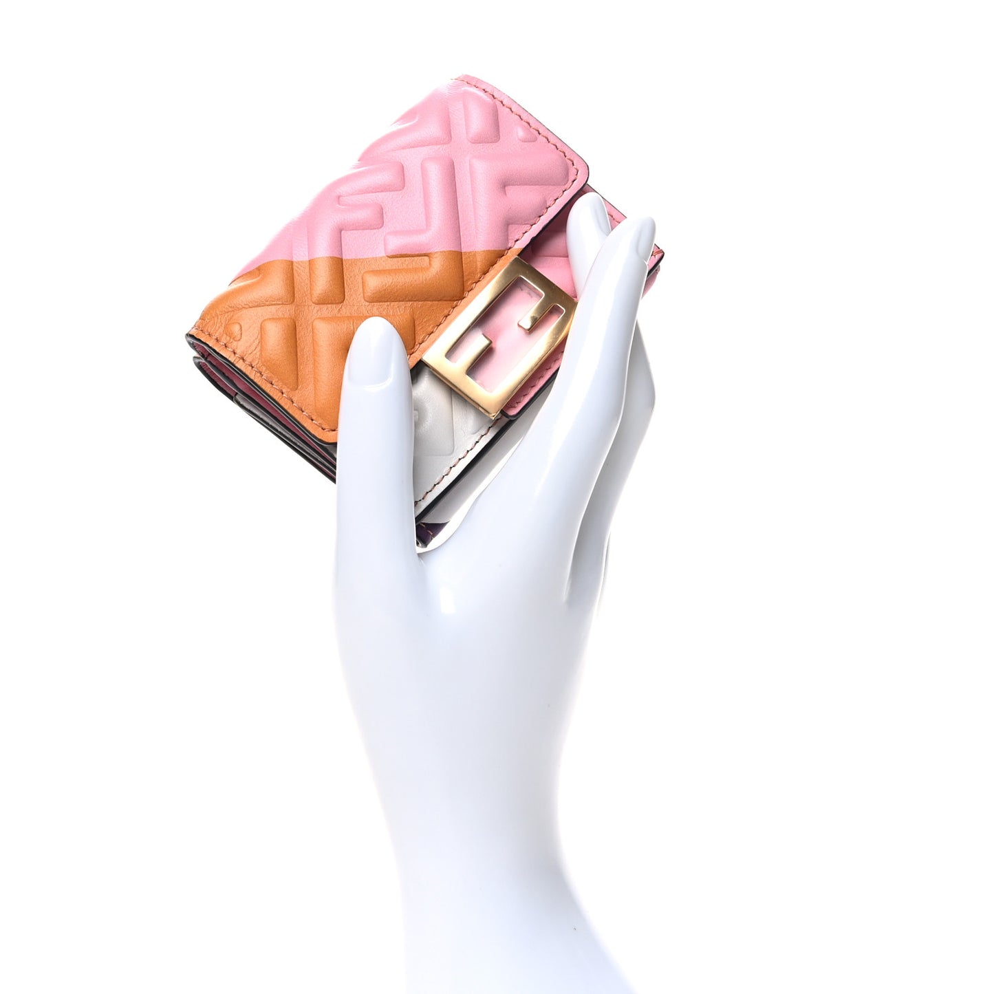 Nappa FF Embossed Line Print Micro Tri-Fold Wallet White Multicolor