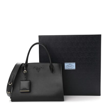 Prada Saffiano Cuir Calfskin Medium Monochrome Top Handle Tote Black 11 of 11