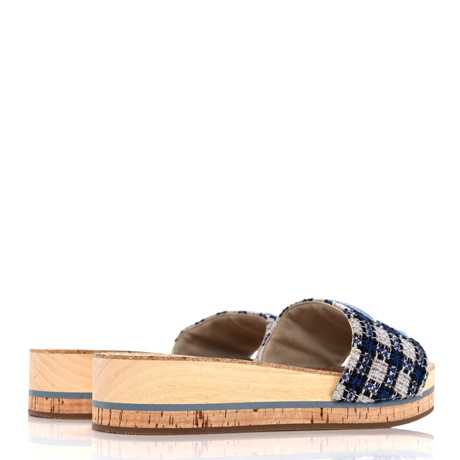 Chanel Tweed Mixed Fibers Cork CC Mule Sandal 37 Navy Blue White Blue 4 of 8