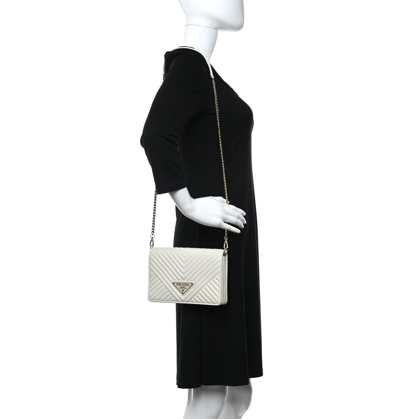 Nappa Impunture Diagramme Chain Crossbody Bag Bianco