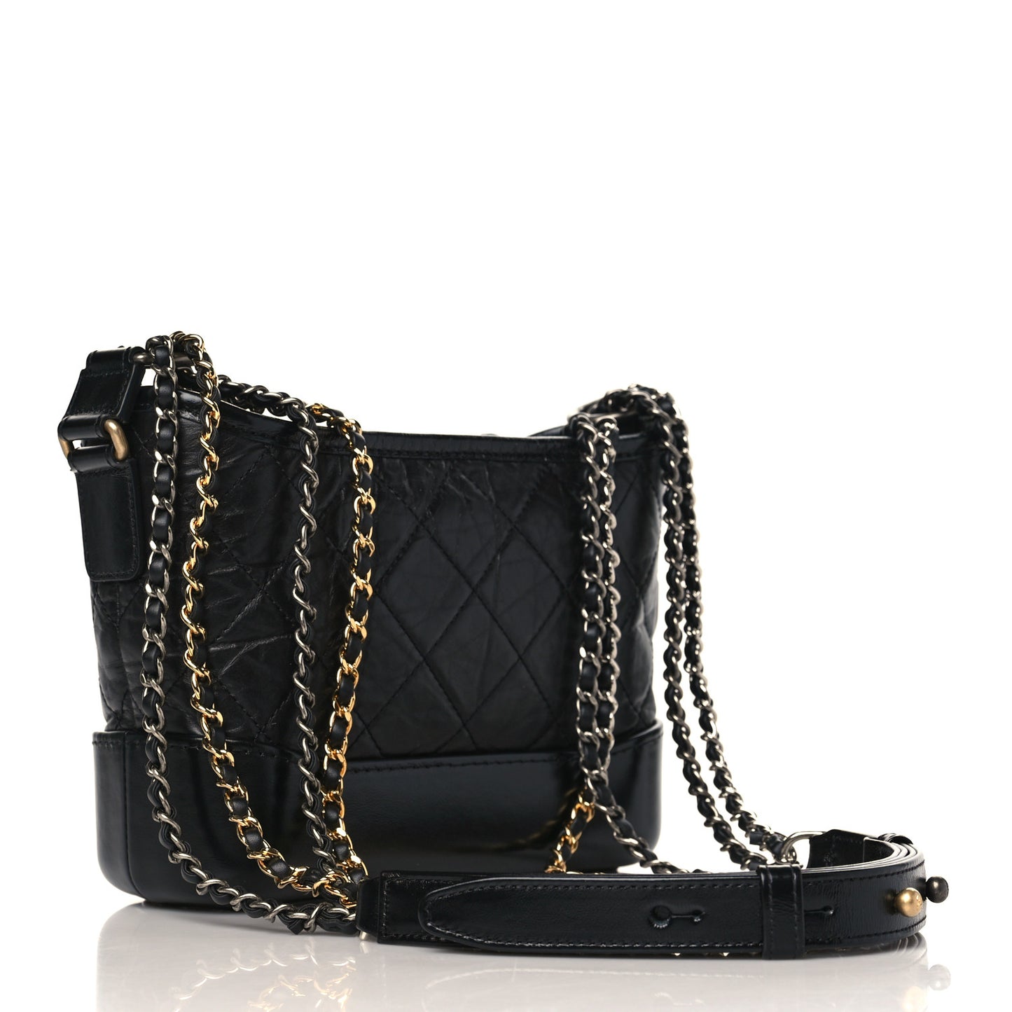 Aged Calfskin Quilted Small Gabrielle Hobo Black