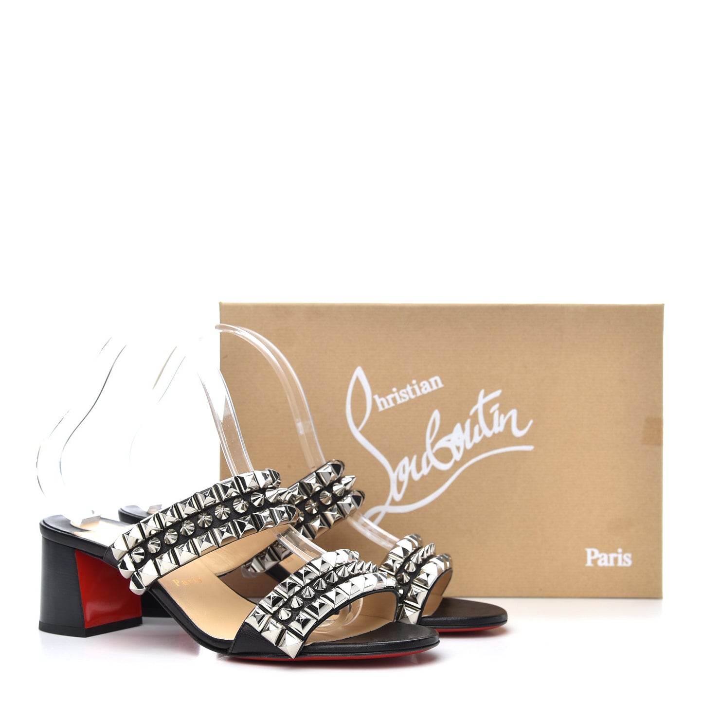 Calfskin Studded Tina Goes Mad 55 Slide Sandals 40 Black