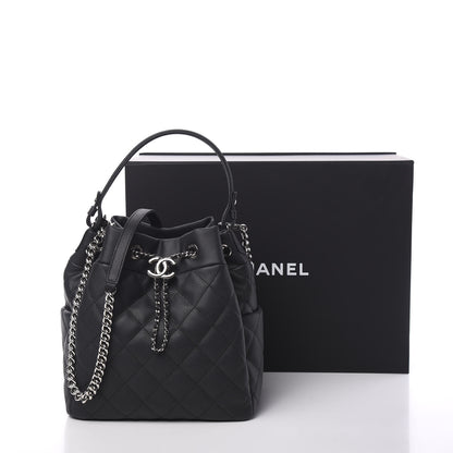 Chanel Grained Calfskin Quilted Medium CC Chain Bucket Drawstring Bag Grey 10 of 10