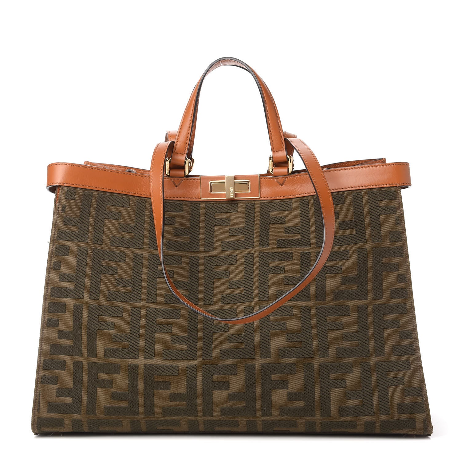 Fendi Canvas Vitello King FF Embroidered Medium Peekaboo X-Tote Amazzonia Cuoio 1 of 10