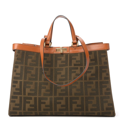 Fendi Canvas Vitello King FF Embroidered Medium Peekaboo X-Tote Amazzonia Cuoio 1 of 10