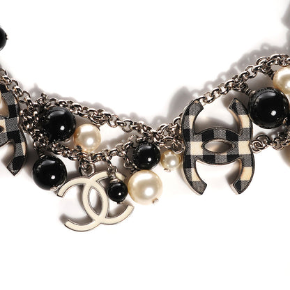 Chanel Pearl Beaded Gingham CC Long Necklace Black 3 of 5