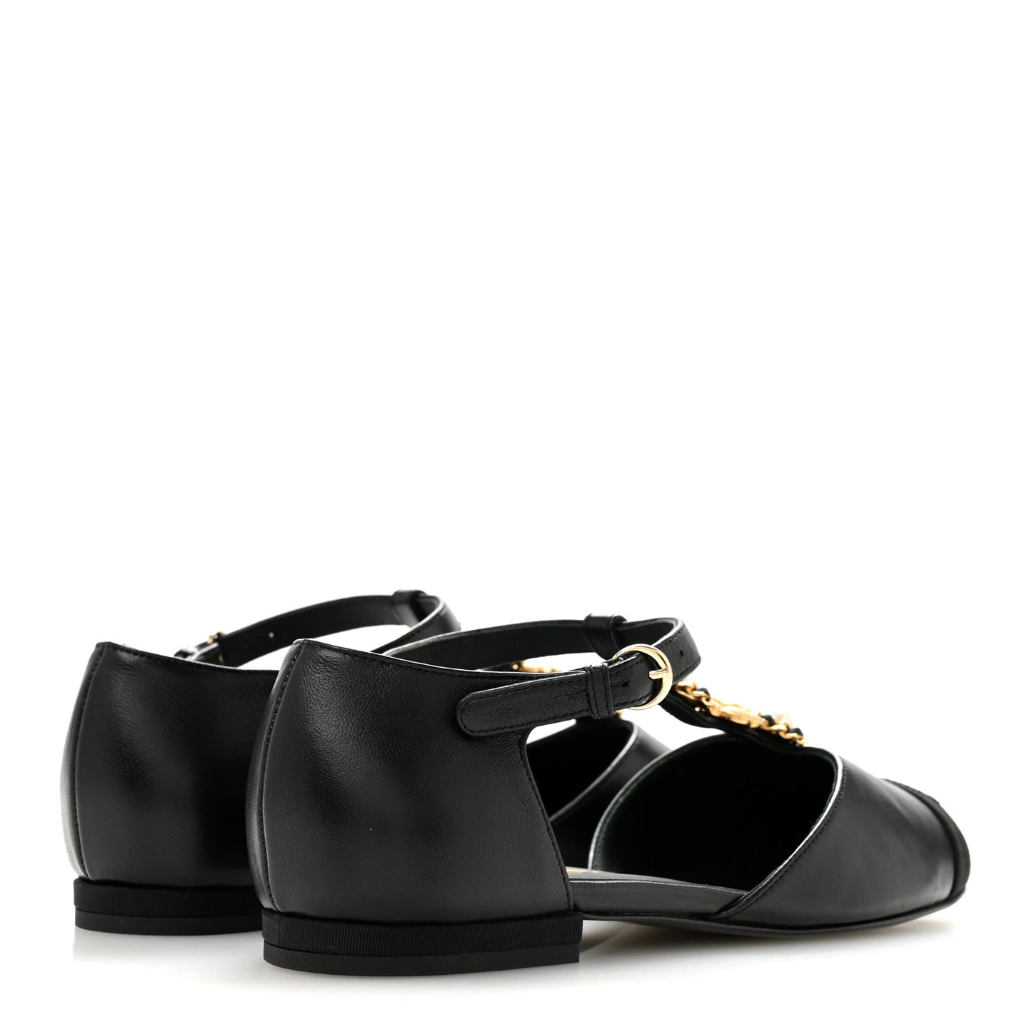 Lambskin Grosgrain Cap Toe Pearl CC Mary Jane Flats 36 Black
