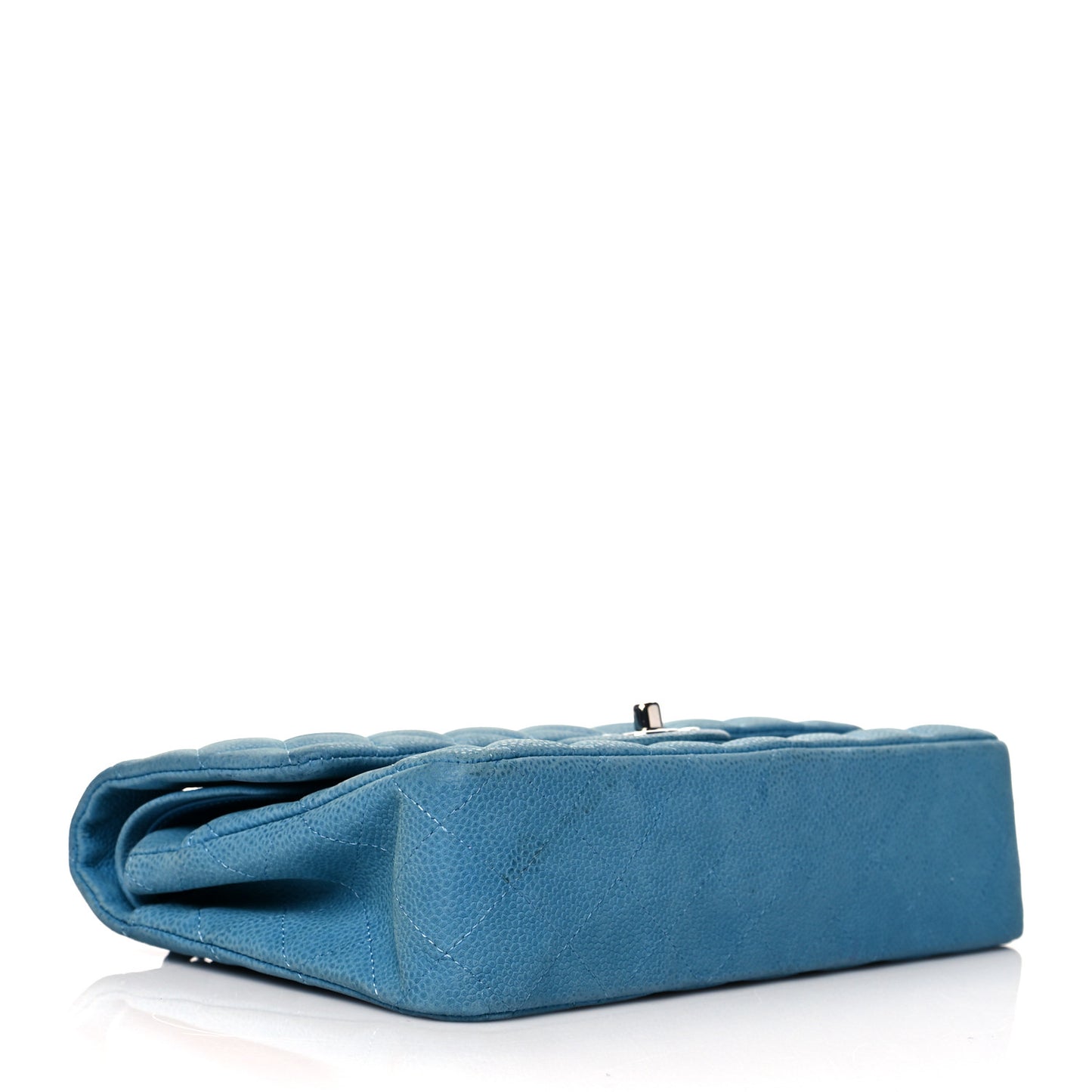 Iridescent Caviar Quilted Medium Double Flap Blue