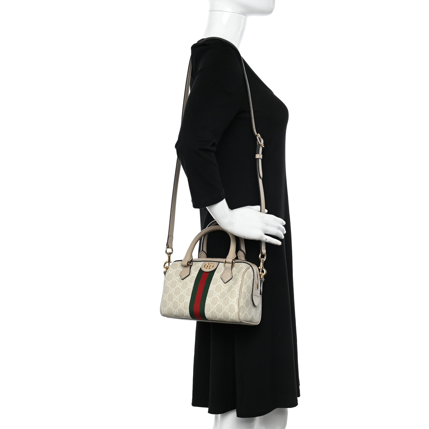 Gucci GG Supreme Monogram Textured Dollar Calfskin Web Mini Ophidia Top Handle Bag Beige Mystic White Oatmeal 2 of 10
