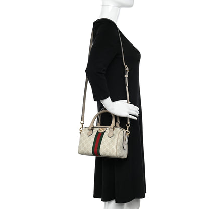 Gucci GG Supreme Monogram Textured Dollar Calfskin Web Mini Ophidia Top Handle Bag Beige Mystic White Oatmeal 2 of 10