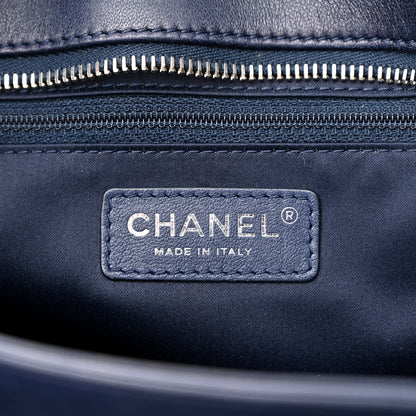 Chanel Patent Quilted Accordion Shopping Tote Navy 6 of 11