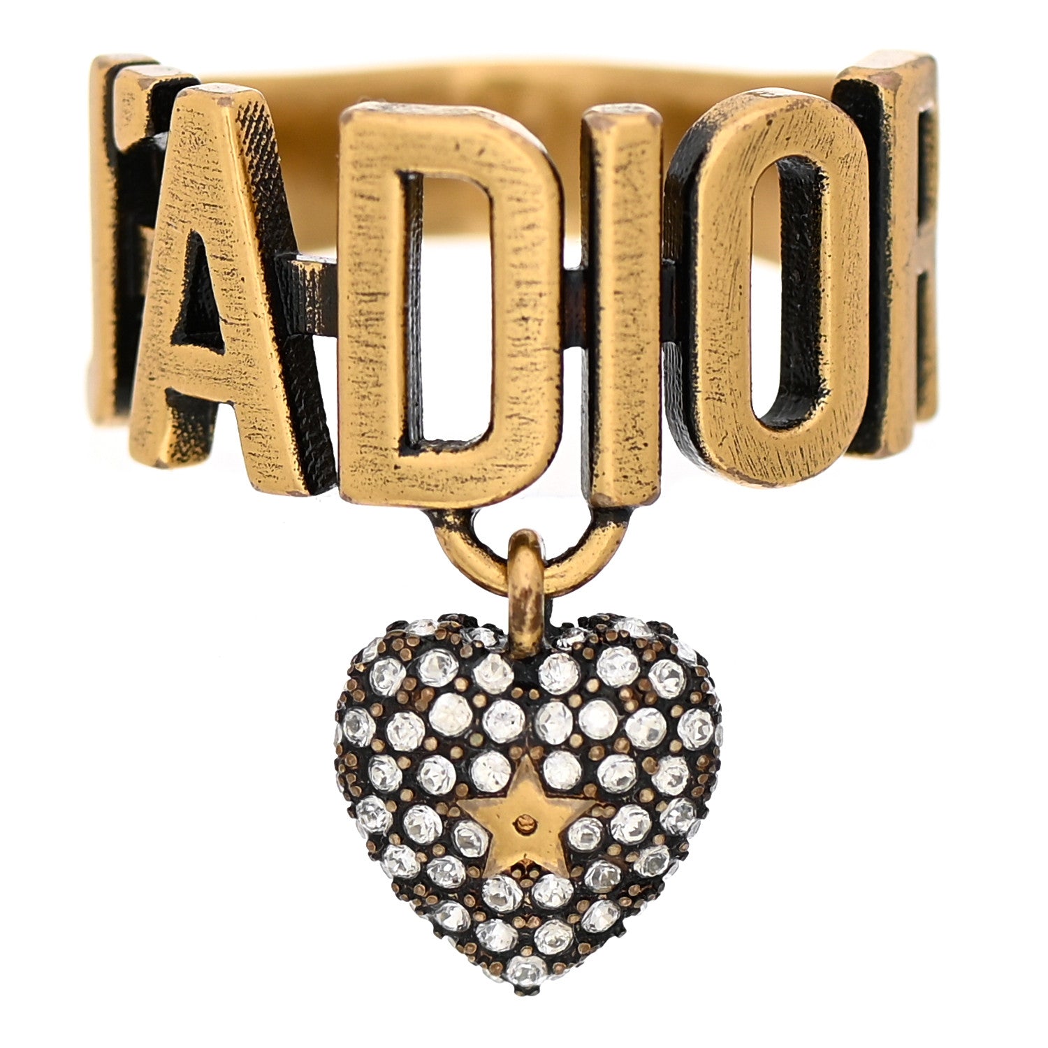 Christian Dior Metal J'Adior Crystal Heart Charm Ring L Gold 1 of 4