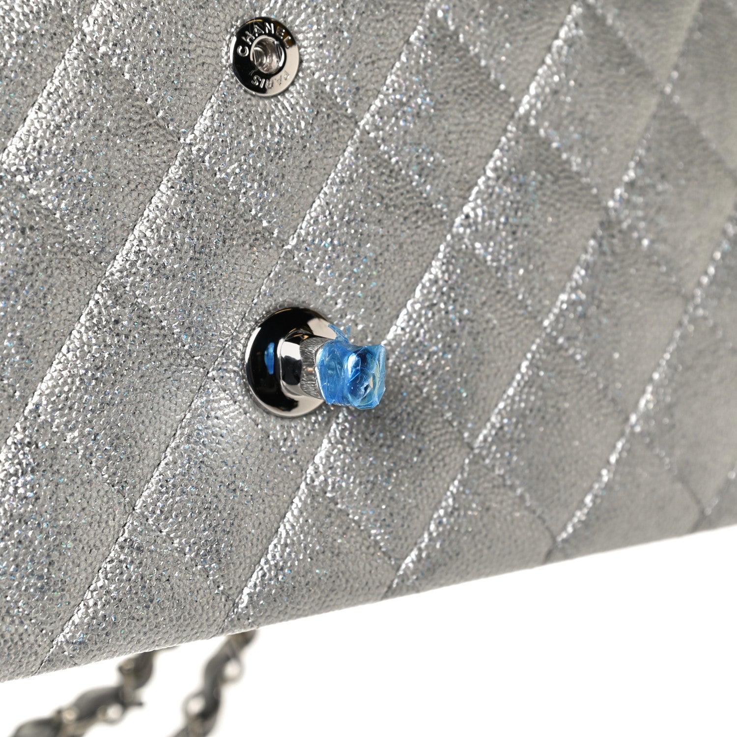 Chanel Glittered Metallic Caviar Quilted Medium Double Flap Silver 13 of 13