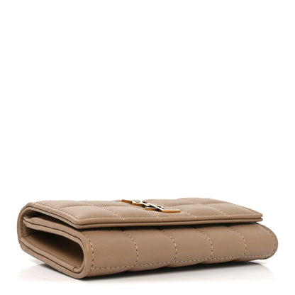 Saint Laurent Lambskin Carre Quilted Cassandre Compact Envelope Card Case Dark Toffee 4 of 8