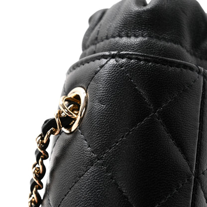 Chanel Lambskin Quilted Mini Bucket Bag With Chain Black 7 of 9